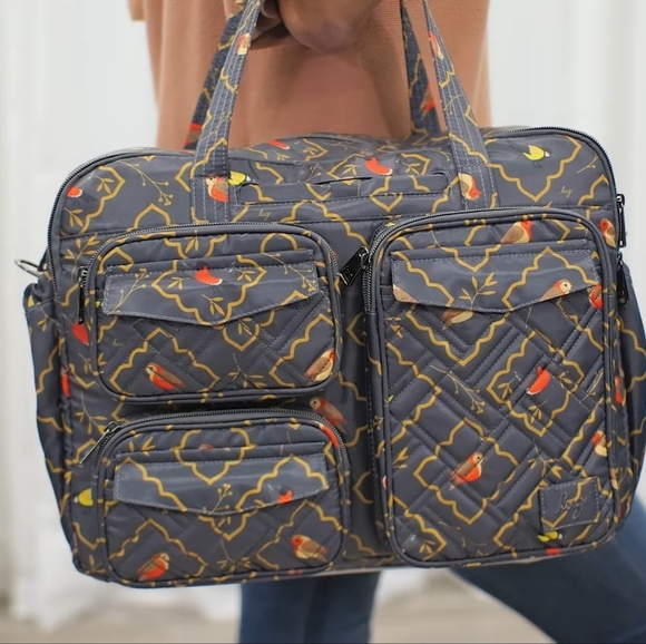 NWT Lug Puddle Jumper Duffle Laptop Travel Tote In Songbirds Grey, Retail $165 - Picture 2 of 9